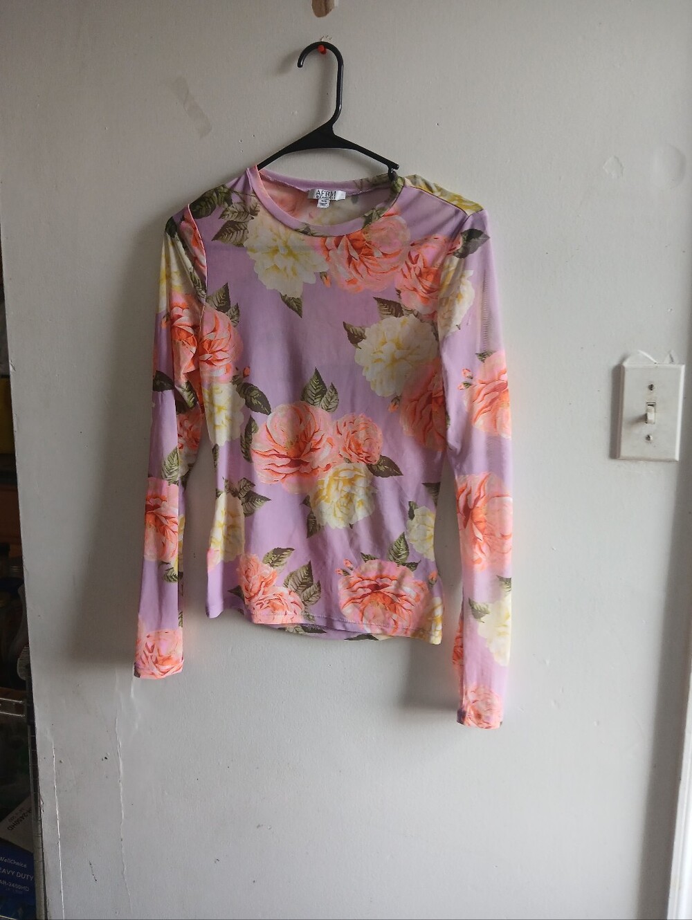 AFRM Lavender Floral Long Sleeve Top with Peach & Cream Blooms